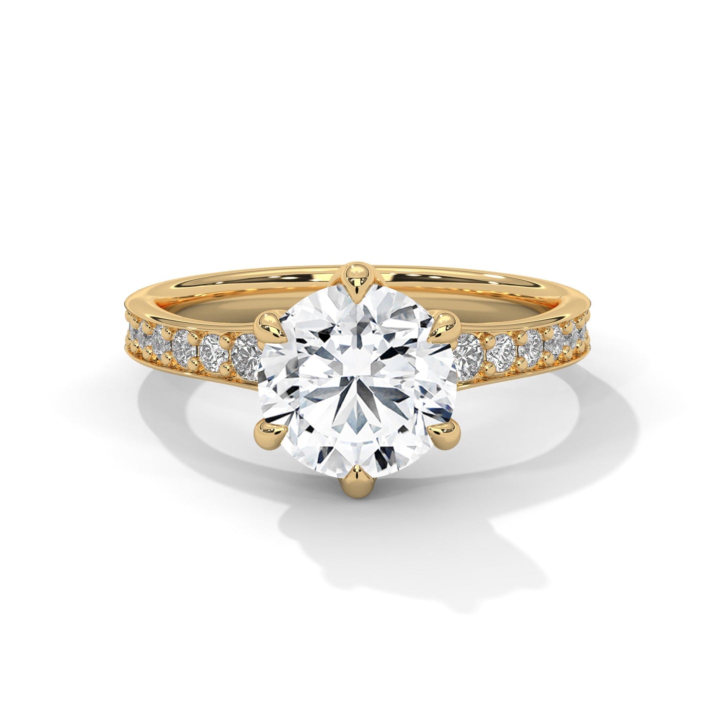 Solitaire 6-Prong Pave Ring with 3 CTW Round-Cut Lab Grown Diamond Ring | 3.43 CTW