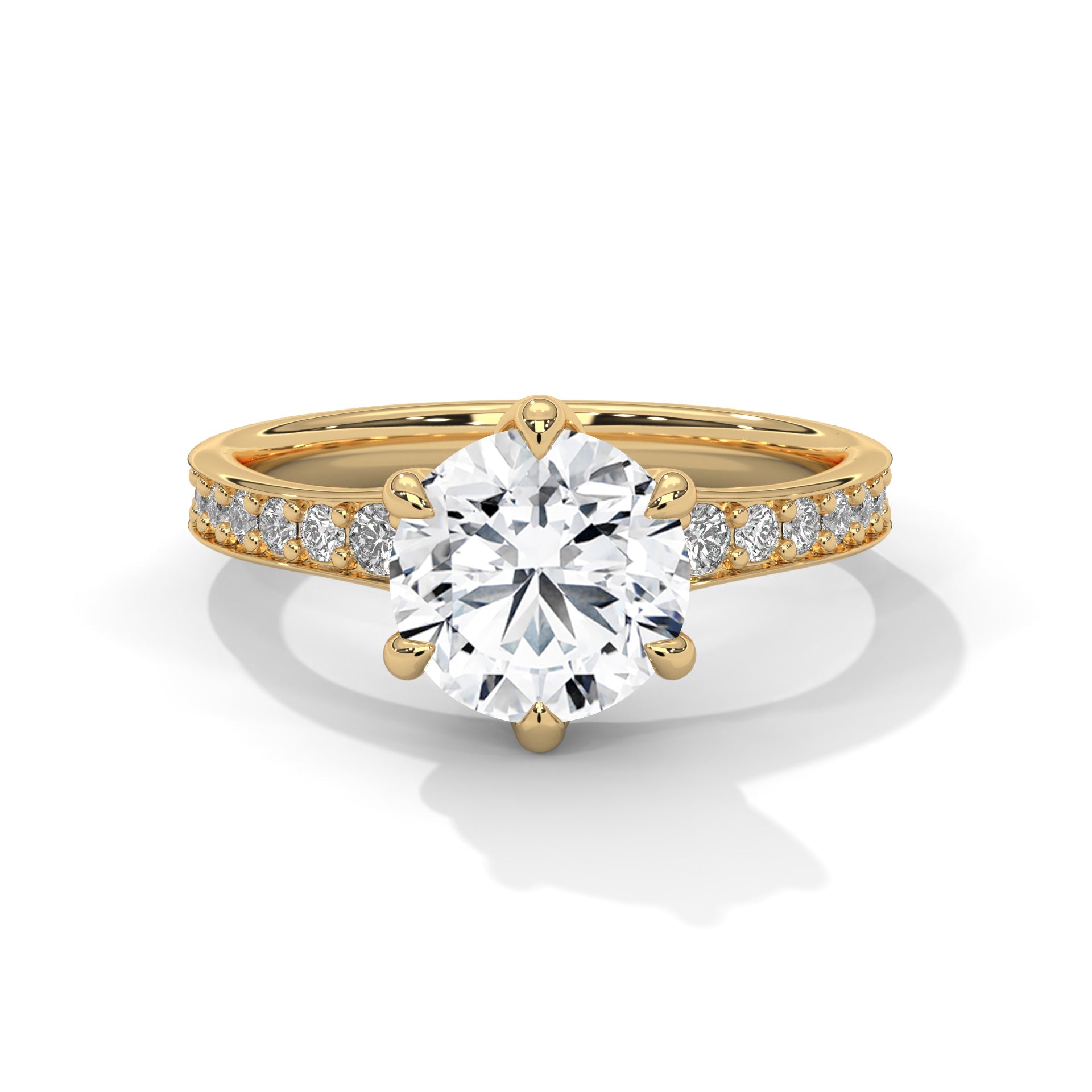 Solitaire 6-Prong Pave Ring with 3 CTW Round-Cut Lab Grown Diamond Ring | 3.43 CTW