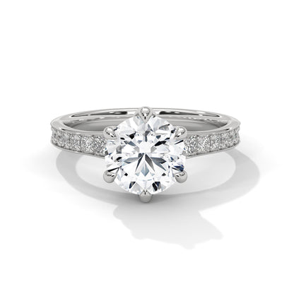 Solitaire 6-Prong Pave Ring with 3 CTW Round-Cut Lab Grown Diamond Ring | 3.43 CTW