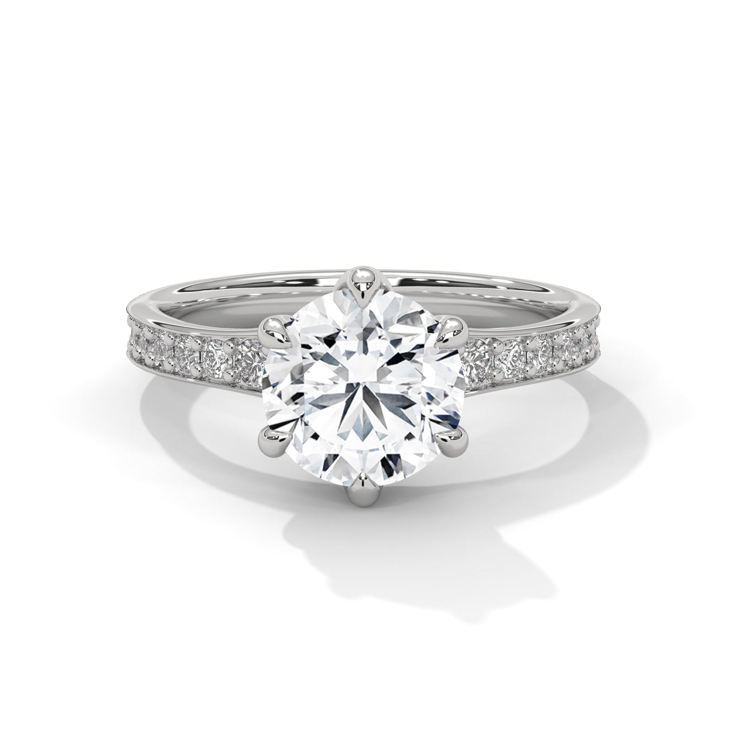 Six-Prong Pave Engagement Ring with 1.5ct Round Brilliant Lab-Grown Diamond (F VS1)