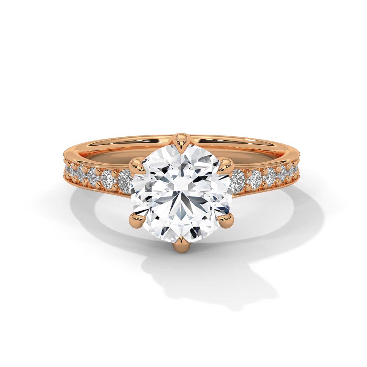 Solitaire 6-Prong Pave Ring with 3 CTW Round-Cut Lab Grown Diamond Ring | 3.43 CTW