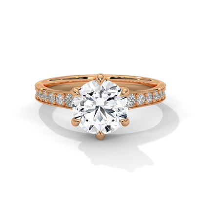 6-Prong Pave Engagement Ring with 2ct Round Brilliant Lab-Grown Diamond (F VS)