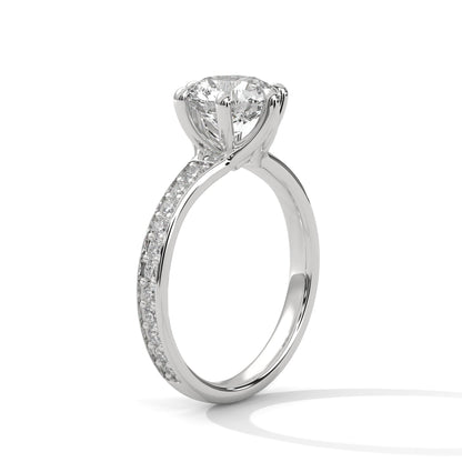 Solitaire 6-Prong Pave Ring with 3 CTW Round-Cut Lab Grown Diamond Ring | 3.43 CTW