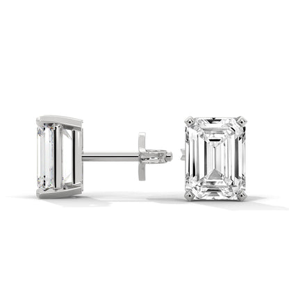 Elegant Emerald-Cut Diamond Stud Earrings in 14K Gold | 2-6 CTW