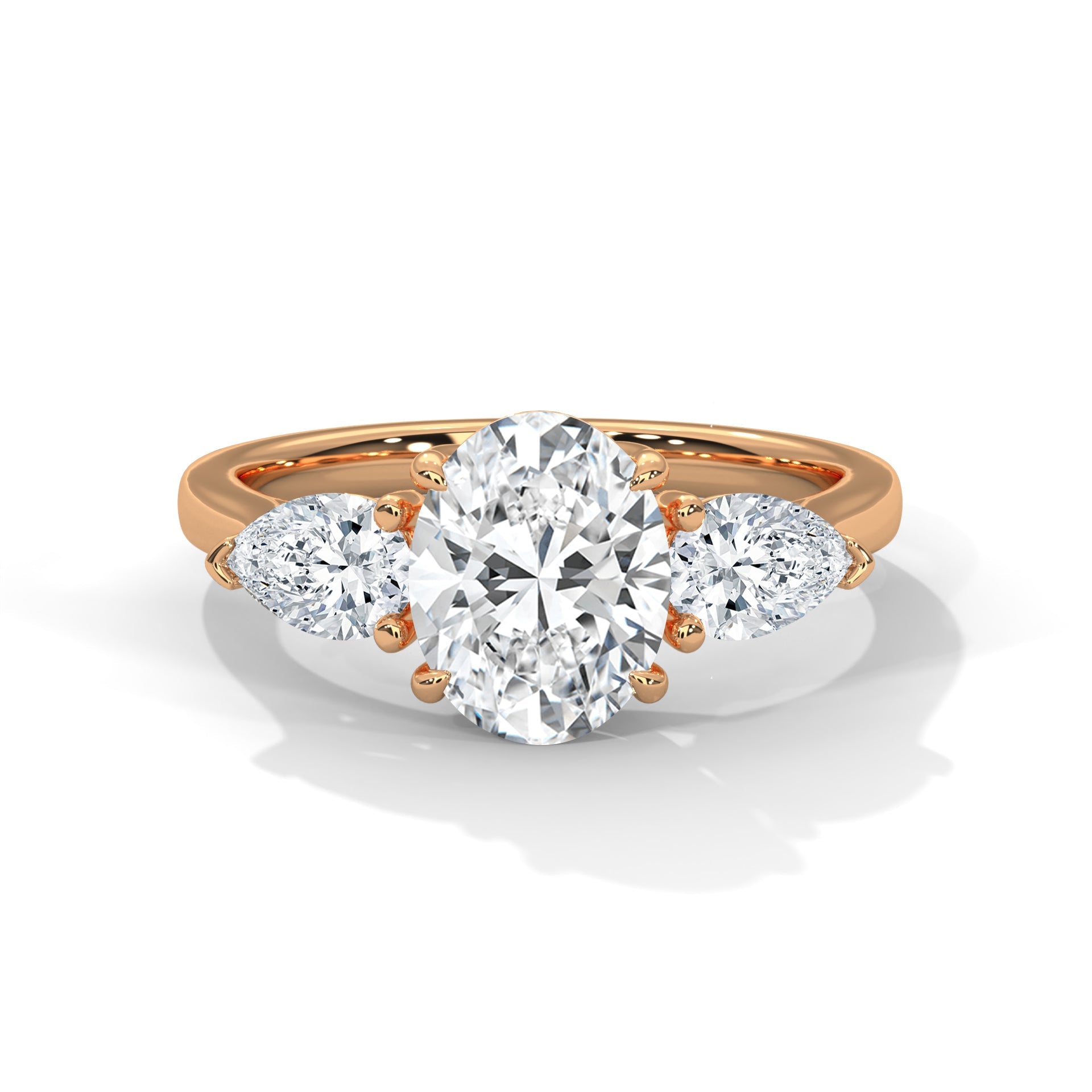 Three-Stone Lab-Grown Diamond Ring 1.5ct Oval with 1/2ct Pear Side Stones | 2.5 CTW