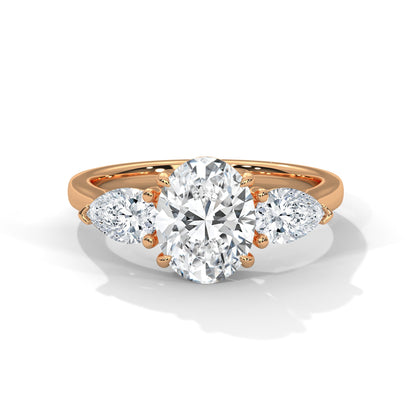 Classic 3-Stone 3CT Oval-Cut Lab Grown Diamond Ring with 1ct Pear Side Stones (5 CTW)