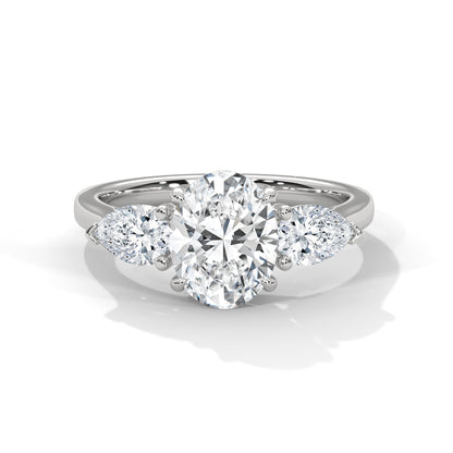 Classic 3-Stone 3CT Oval-Cut Lab Grown Diamond Ring with 1ct Pear Side Stones (5 CTW)