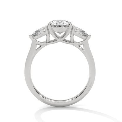 Three-Stone Lab-Grown Diamond Ring 1.5ct Oval with 1/2ct Pear Side Stones | 2.5 CTW