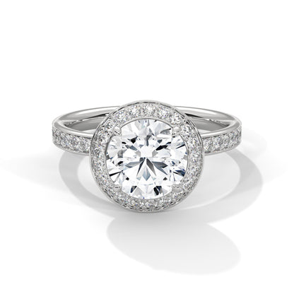 Halo-Pave Engagement Ring with 2ct Lab-Grown Round Diamond (F VS)