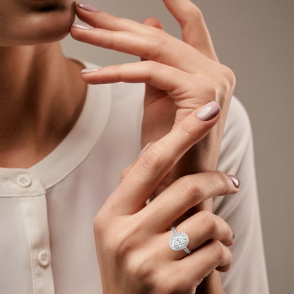 Halo Oval-Cut Engagement Ring with 2ct Lab-Grown Diamond (F VS1)
