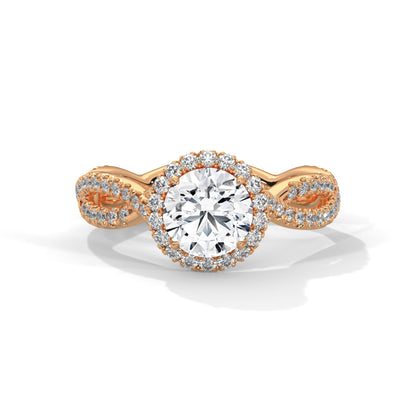 Twisted diamond-encrusted Band Halo Engagement Ring with 2ct Round-Cut Diamond(F VS1)