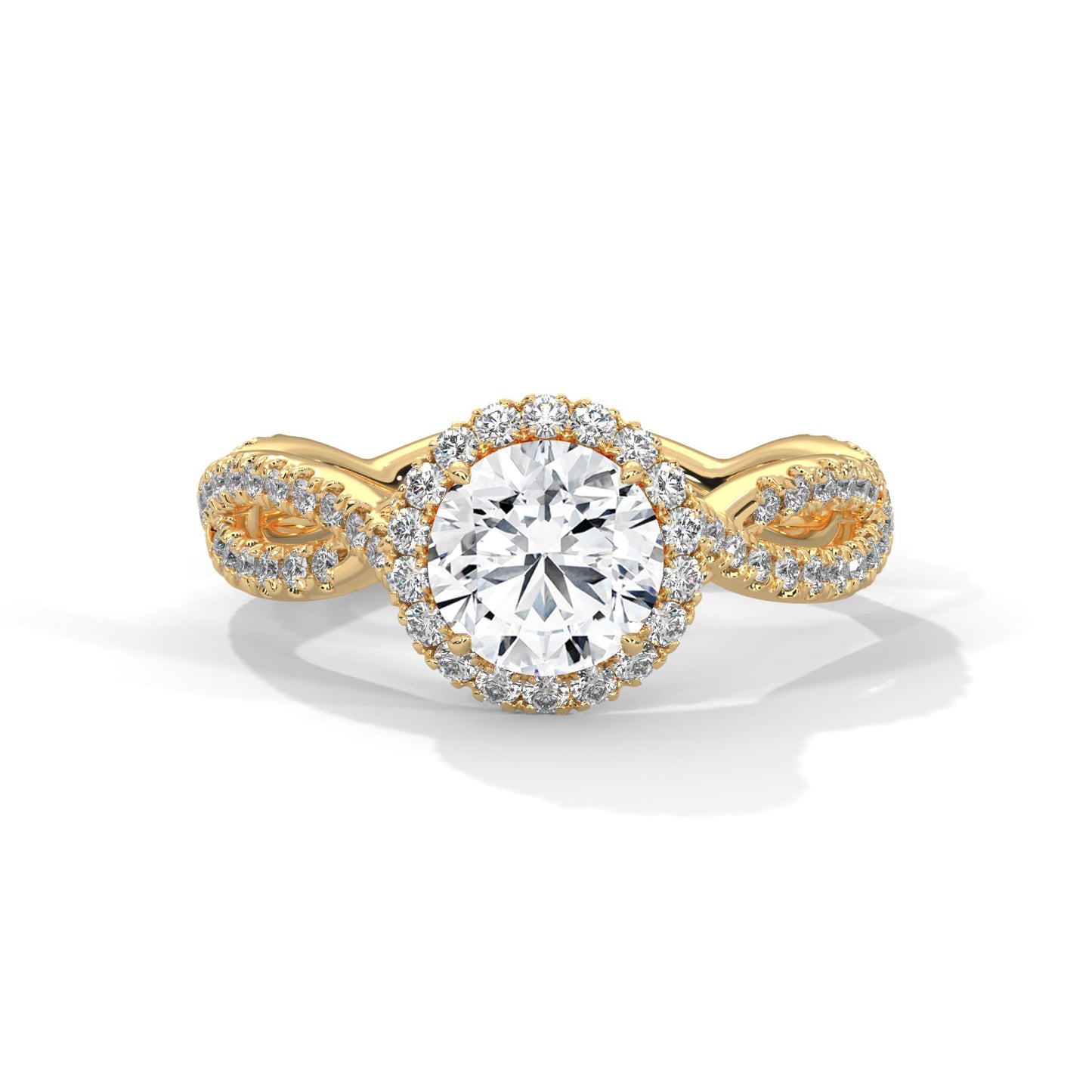 Twisted diamond-encrusted Band Halo Engagement Ring with 2ct Round-Cut Diamond(F VS1)