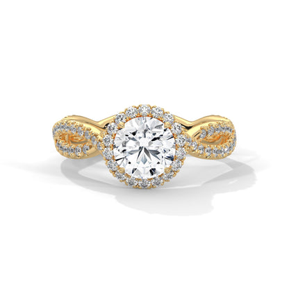 Twisted diamond-encrusted Band Halo Engagement Ring with 2ct Round-Cut Diamond(F VS1)