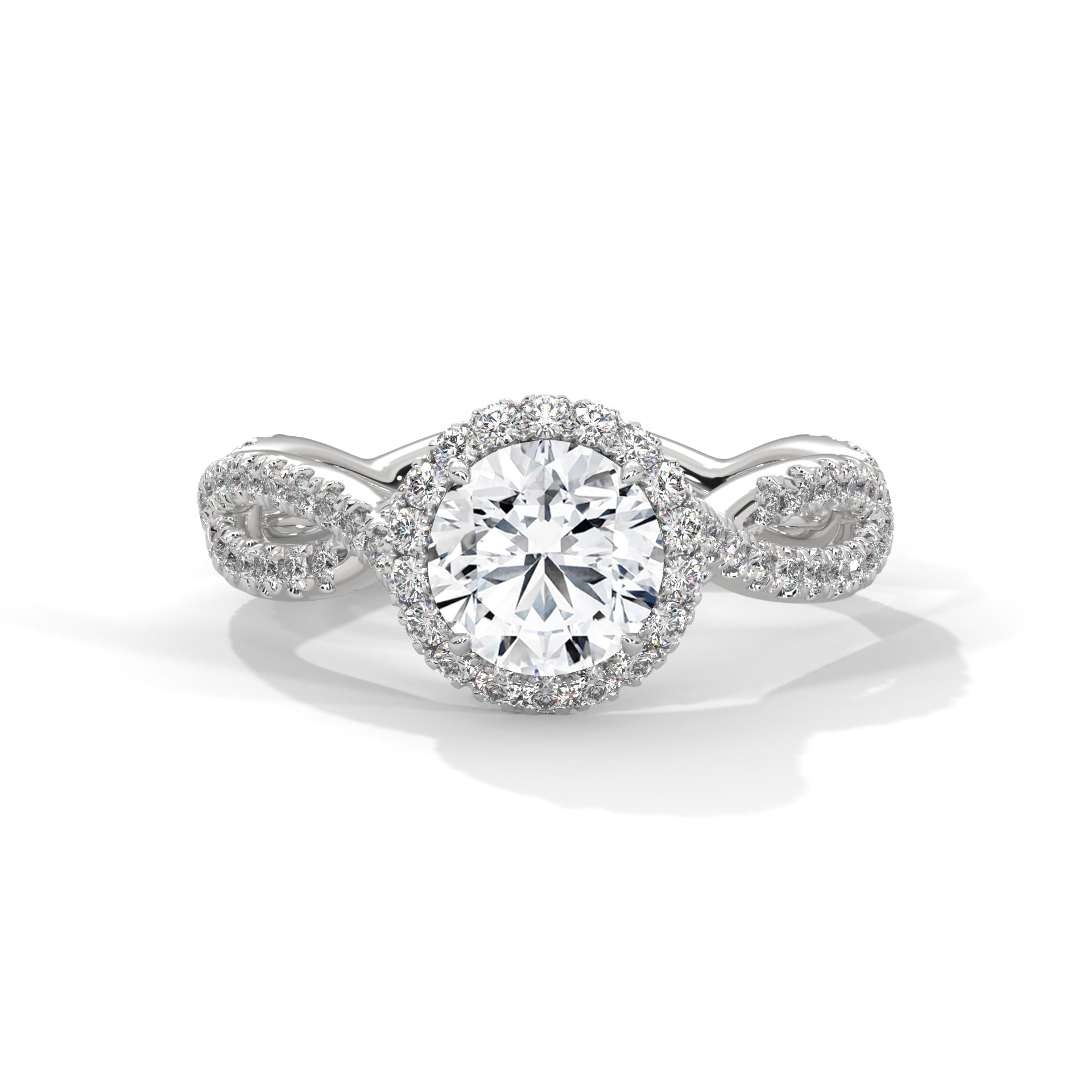Twisted diamond-encrusted Band Halo Engagement Ring with 2ct Round-Cut Diamond(F VS1)