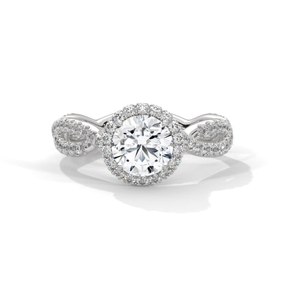 Twisted diamond-encrusted Band Halo Engagement Ring with 2ct Round-Cut Diamond(F VS1)