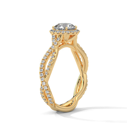 Twisted diamond-encrusted Band Halo Engagement Ring with 2ct Round-Cut Diamond(F VS1)