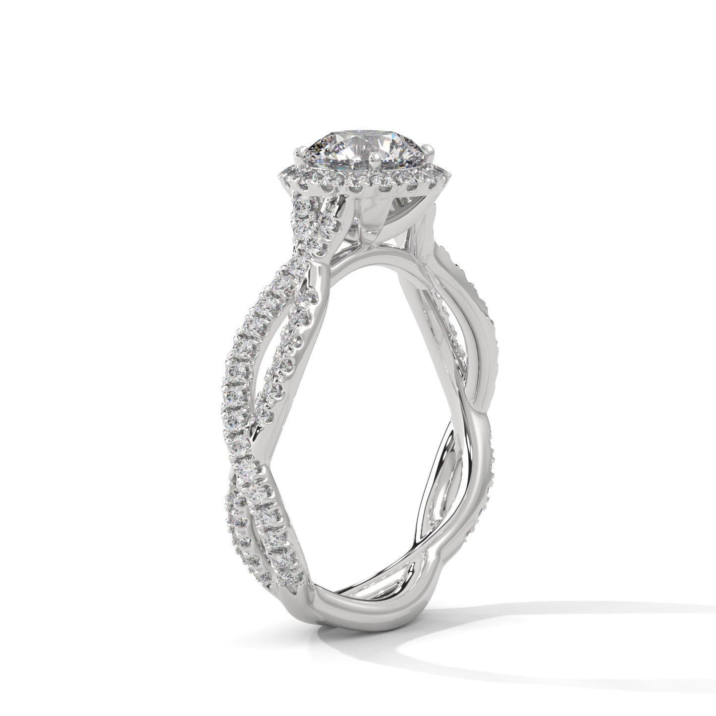 Twisted diamond-encrusted Band Halo Engagement Ring with 2ct Round-Cut Diamond(F VS1)