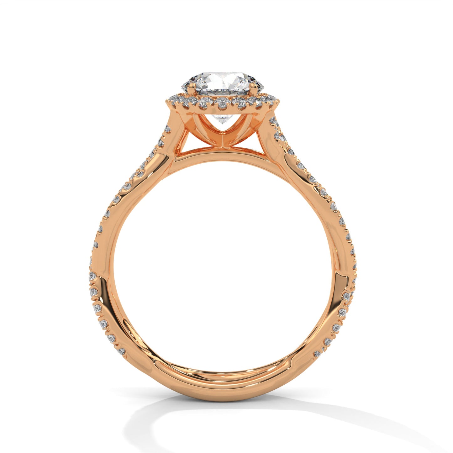Twisted diamond-encrusted Band Halo Engagement Ring with 2ct Round-Cut Diamond(F VS1)