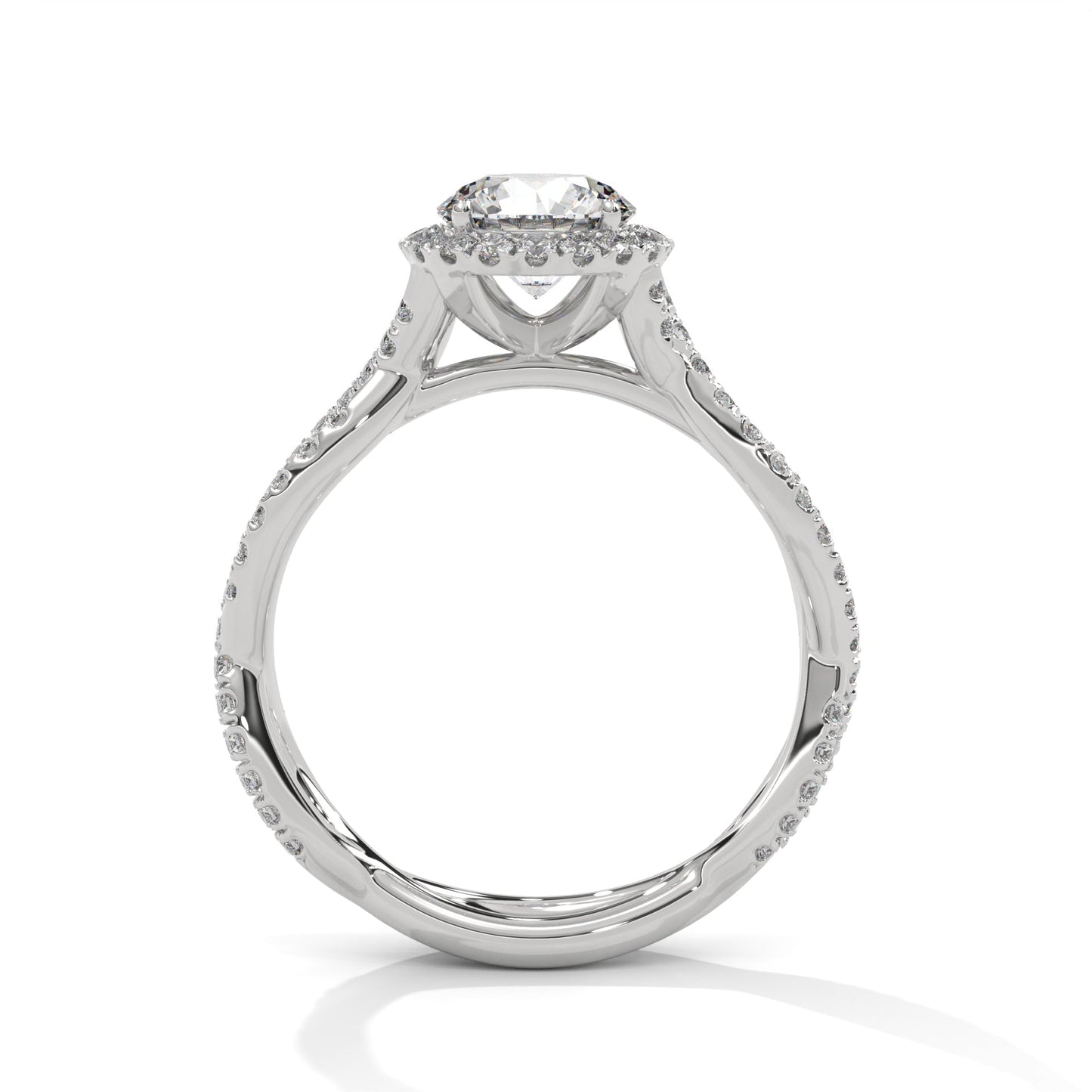 Twisted diamond-encrusted Band Halo Engagement Ring with 2ct Round-Cut Diamond(F VS1)