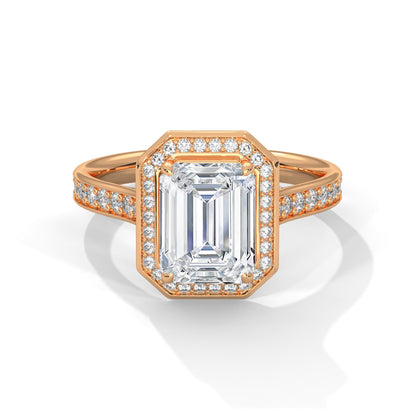Halo Emerald-Cut Engagement Ring with 2ct Lab-Grown Diamond (F VS1)