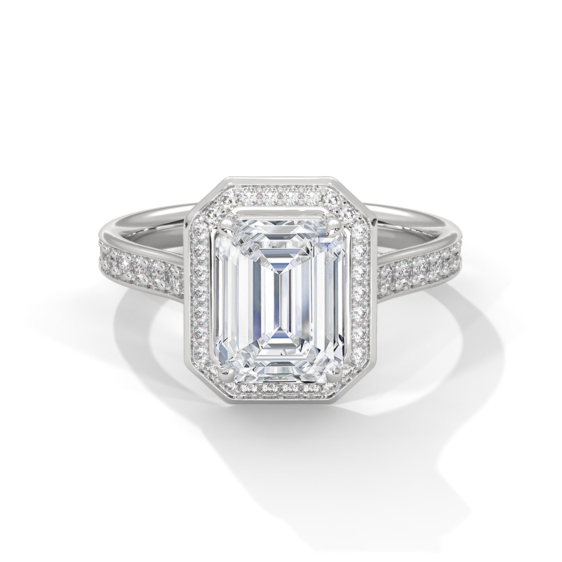 Halo Emerald-Cut Engagement Ring with 2ct Lab-Grown Diamond (F VS1)