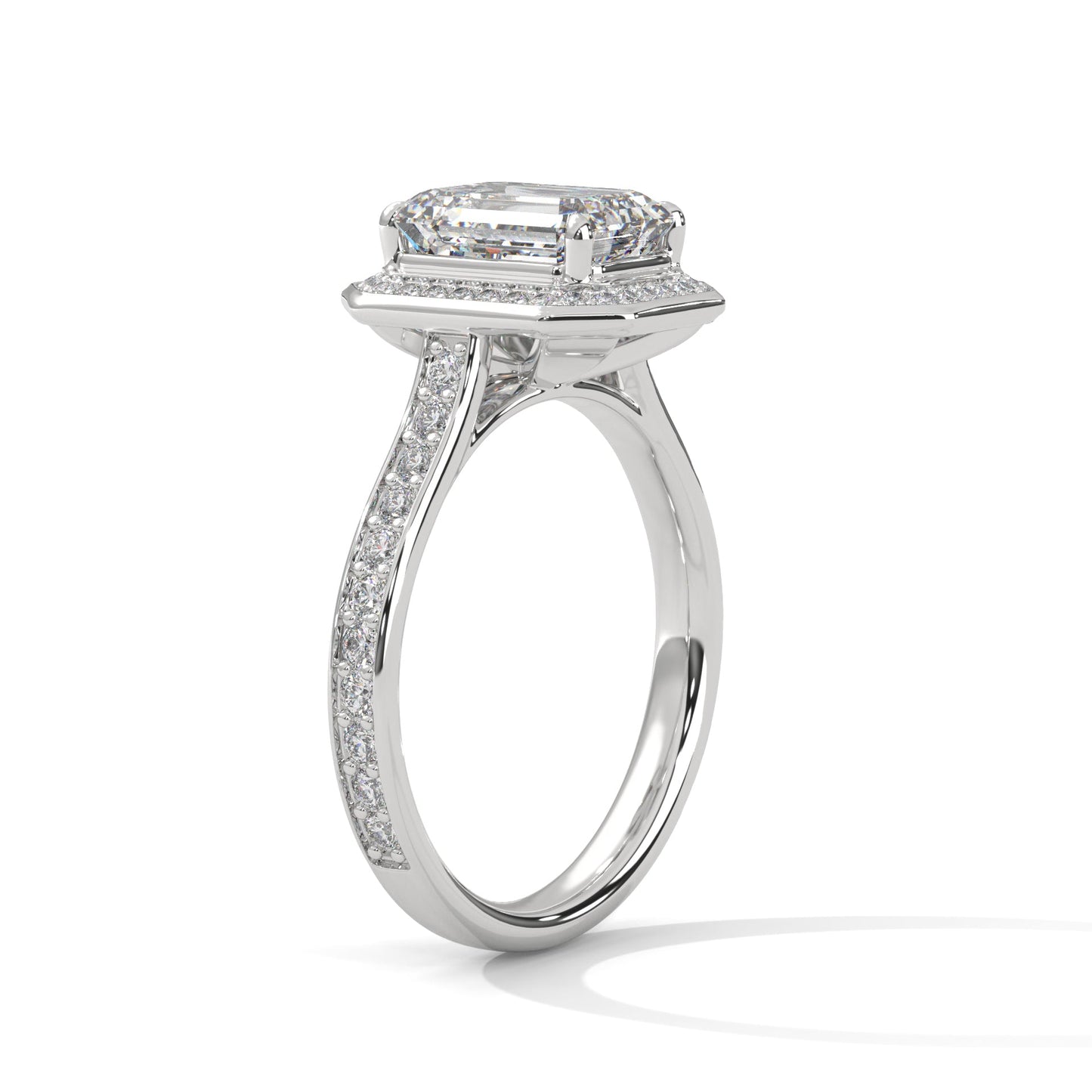 Halo Emerald-Cut Engagement Ring with 2ct Lab-Grown Diamond (F VS1)