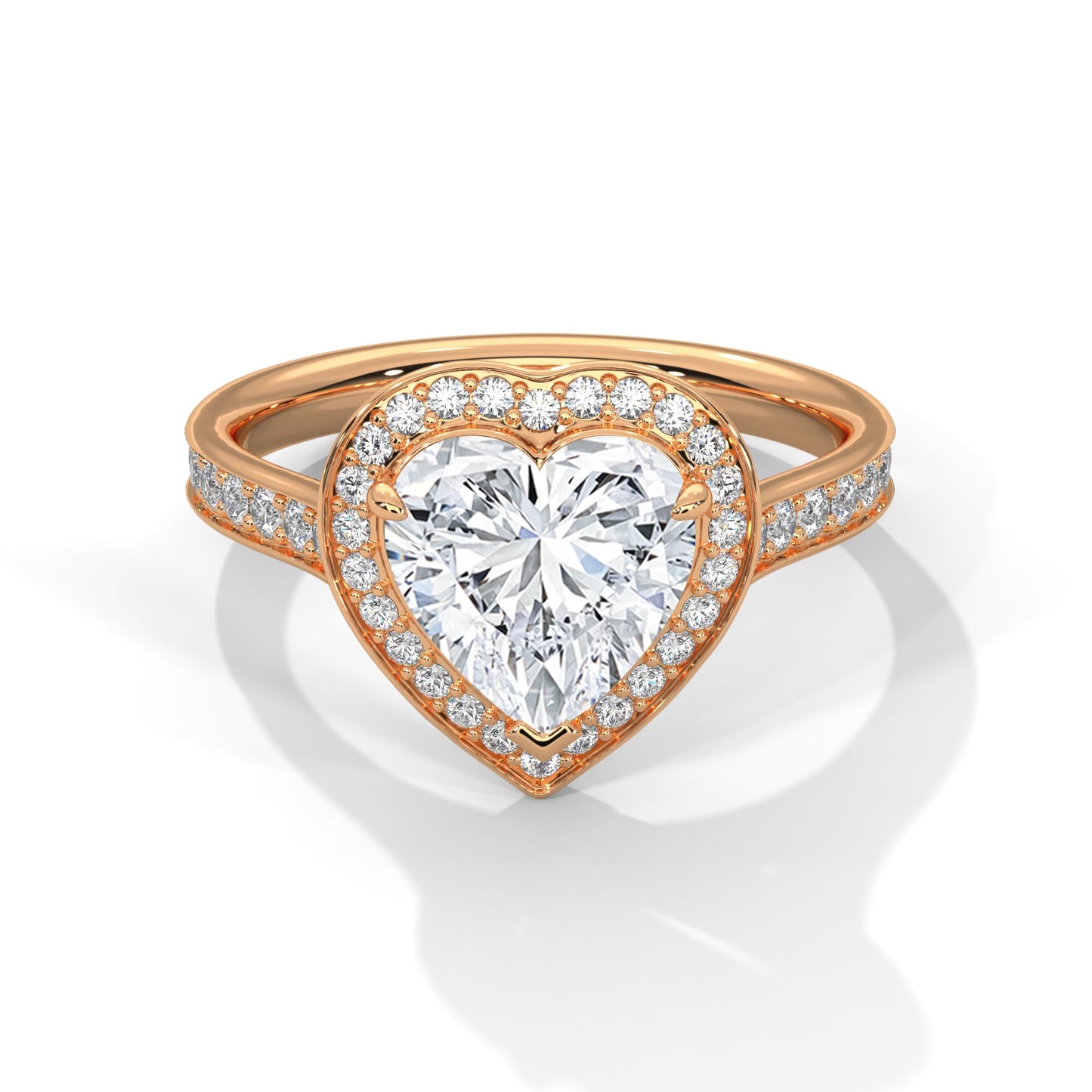 Heart-Shaped Halo Pave Engagement Ring with 2ct Lab-Grown Diamond (F VS1)