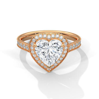Heart-Shaped Halo Pave Engagement Ring with 2ct Lab-Grown Diamond (F VS1)