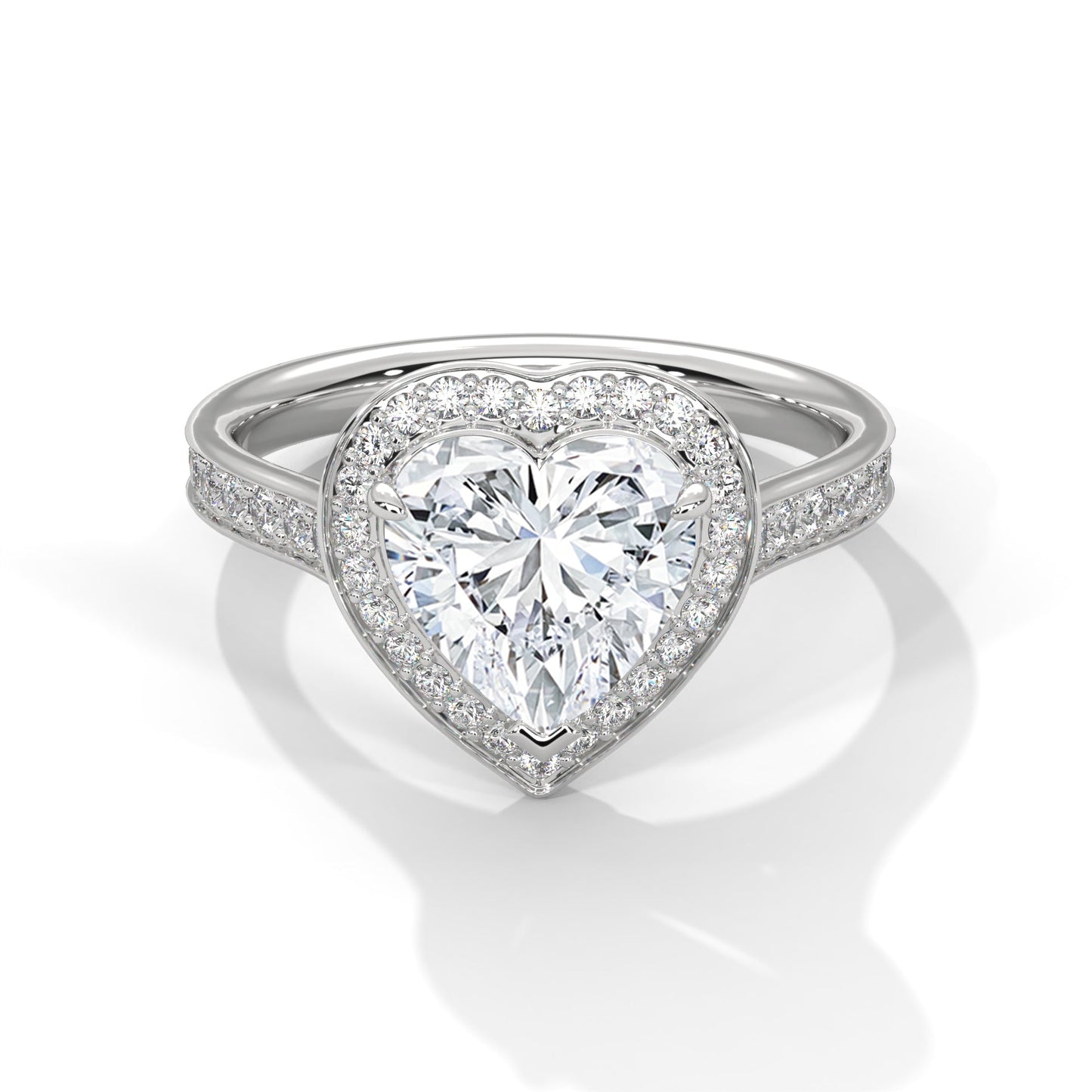 Heart-Shaped Halo Pave Engagement Ring with 2ct Lab-Grown Diamond (F VS1)