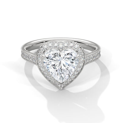 Heart-Shaped Halo Pave Engagement Ring with 2ct Lab-Grown Diamond (F VS1)