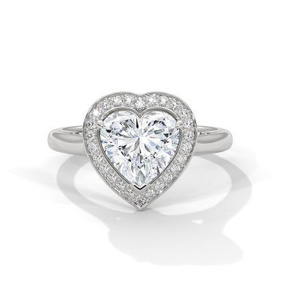 Heart-Shaped Halo Engagement Ring with 2ct Lab-Grown Diamond (F VS1)