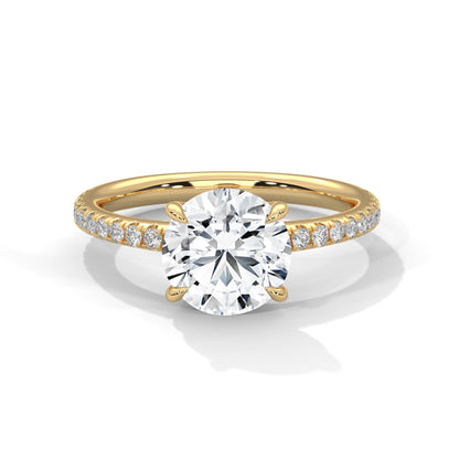 Round Brilliant-Cut Pave Engagement Ring with 2ct Lab-Grown Diamond (F VS1)