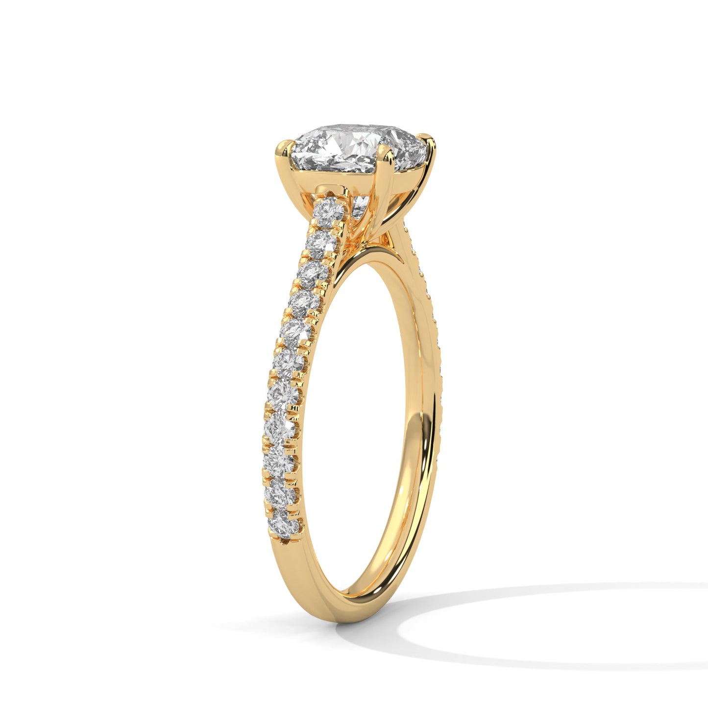 Cushion-Cut Engagement Ring Pave Band with 2ct Lab-Grown Diamond (F VS)