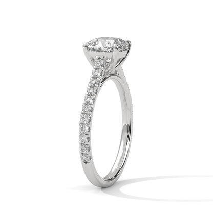 Cushion-Cut Engagement Ring Pave Band with 2ct Lab-Grown Diamond (F VS)