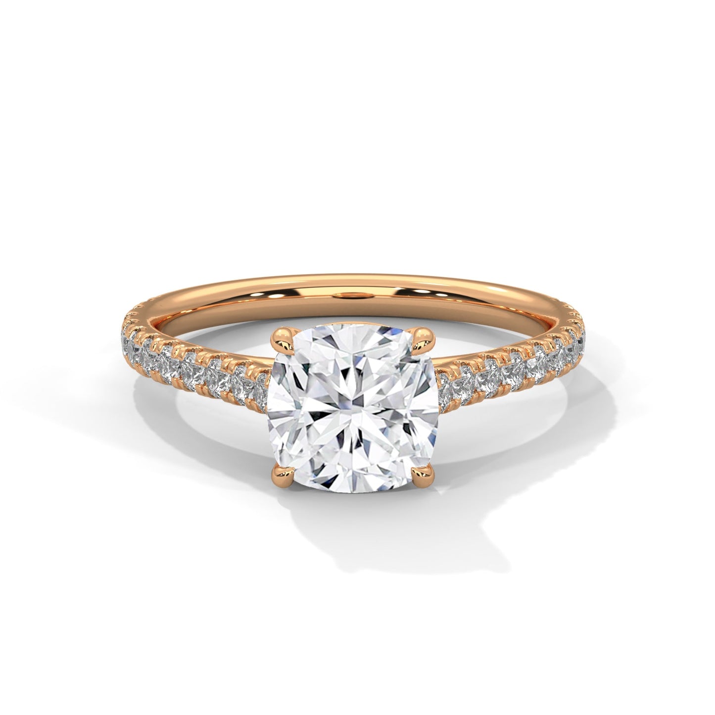 Cushion-Cut Engagement Ring Pave Band with 2ct Lab-Grown Diamond (F VS)