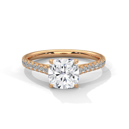 Cushion-Cut Engagement Ring Pave Band with 2ct Lab-Grown Diamond (F VS)