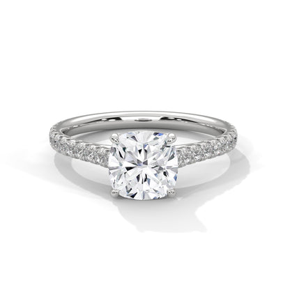 Cushion-Cut Engagement Ring Pave Band with 2ct Lab-Grown Diamond (F VS)